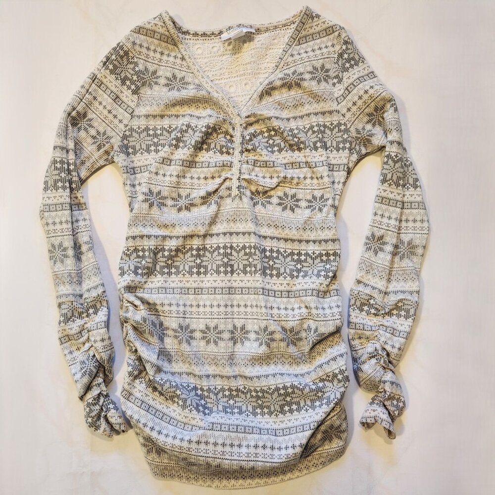 Motherhood‎ Maternity Long Sleeve Shirt Size SM Gray/White Sweater Ruching Lace